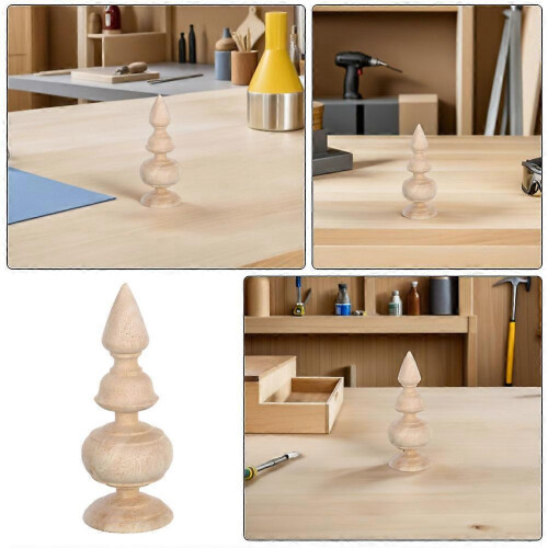 Wooden Finials for Bed Posts, Staircase Handrails, Classical Carved Solid Wood Decorations, 15cm Khaki 2
