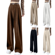 Pantalon large taille haute marron pour femme