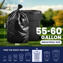 Sacs poubelle noirs ultra-résistants 55 gallons (208 litres) 36 x 58 pouces (91 x 147 cm) 6,0 mil 20