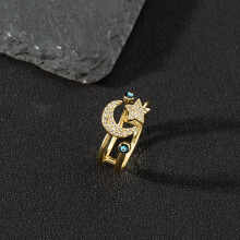 Vintage ring met boze oog-emaille en koperen zirkonia, verstelbaar.