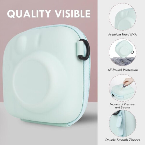 Hard EVA Case for Instant Cameras with Durable Construction, Dual Zipper & Adjustable Strap 2