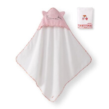 CATIMINI Hooded Bath Towel - Kawaii Getaway - 100% Cotton - White and Pink