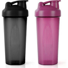 Coqueteleira de Proteína de 600ml com Esfera Misturadora de Aço Inoxidável | Design à Prova de Vazamentos | Preto e Roxo