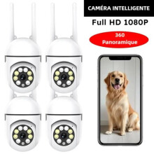 Conjunto de 4 câmeras de segurança Wi-Fi para ambientes internos e externos com detecção humana, áudio bidirecional, visão noturna colorida
