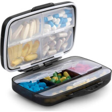 Weekly Travel Pill Organizer, Medicine Box, Storage Box with 8 Large Compartments, Waterproof and Moisture-Proof, Daily Pill Organizer for