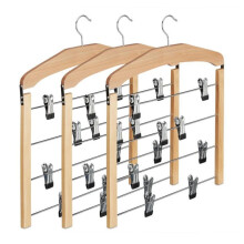 Cabide de madeira Relaxdays com múltiplos ganchos e rotação de 360 para calças, conjunto com 3 unidades, antiderrapante, AxLxP: 45,5 x 39