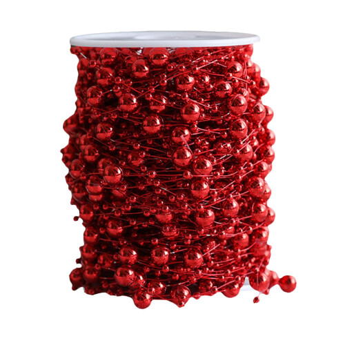 Weihnachtskette mit Perlen, 10 m, Rot, Champagner, Gold