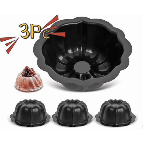 Mini Fluted Cake Pan, Carbon Steel, 4.5 Inch, 3 Pack