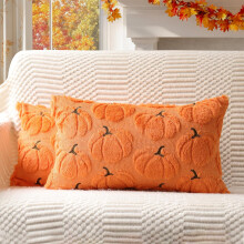 Housses de coussin en fausse fourrure motif citrouille d'automne, 45 x 45 cm, lot de 2