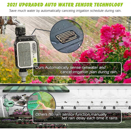 Dww Automatischer Bewässerungscomputer, Gartenbewässerungs-Timer mit Regensensor und 3 separaten Programmen 2