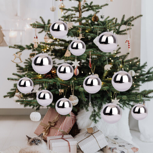 Christmas Ball Ornaments Shatterproof Glossy Silver 6 pcs 1