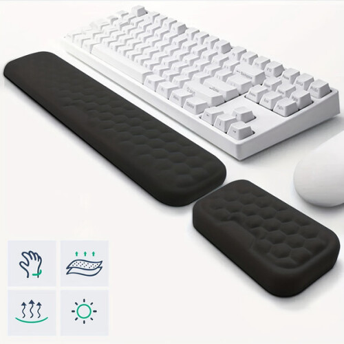 Memory Foam Mouse Pad and Keyboard Arm Rest Set for Wrist Comfort and Posture Support 1