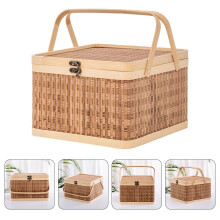 Cesta de almacenamiento de bambú con tapa, 30x30x18cm