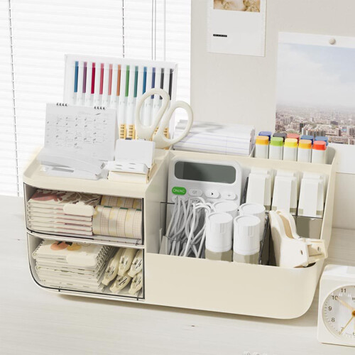 Desk Organizer Yellow with 2 Drawers and 8 Compartments 1