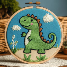 Punch Needle Kit: Green Dinosaur Design, 20x20cm Beginner