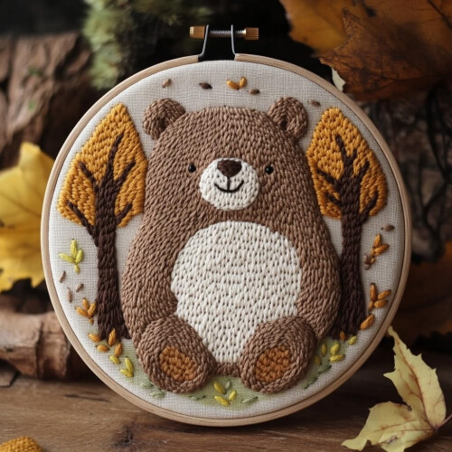 Brown Bear Punch Needle Kit – DIY Embroidery Set with