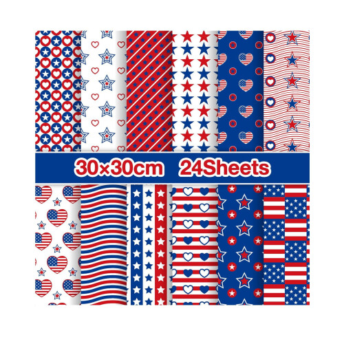 Patriottisch scrapbookpapierpakket 30x30cm 24 vellen