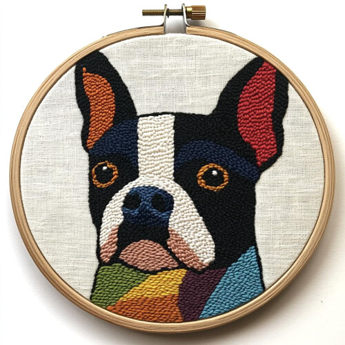 Boston Terrier Punch Needle Kit – Printed Pattern, Hoop &