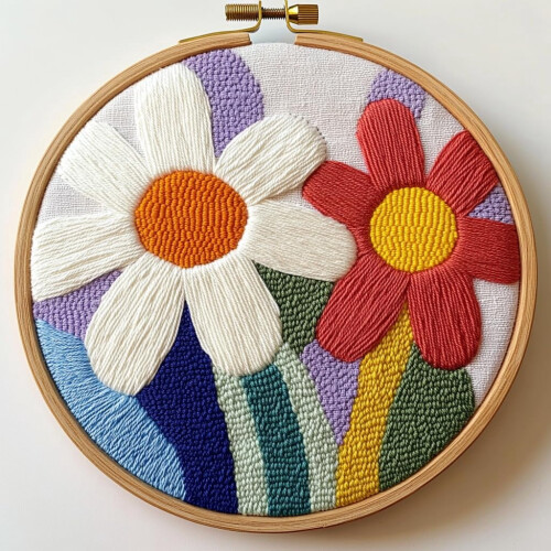 Punch Needle Kit Daisy Flower 20x20cm Beginner Set