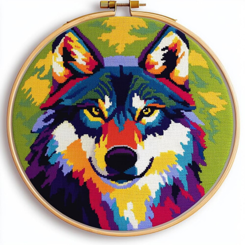 Punch Needle Kit Wolf Head – Beginner Embroidery Set with