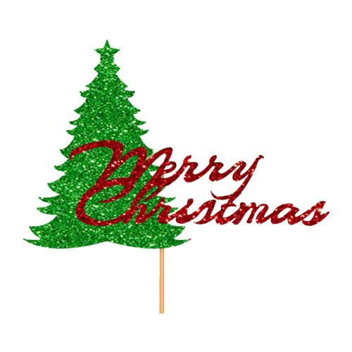 Christmas Tree Cake Topper - Red Glitter, 16x10cm