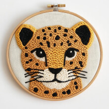 Baby Leopard Punch Needle Kit – DIY Embroidery Set with