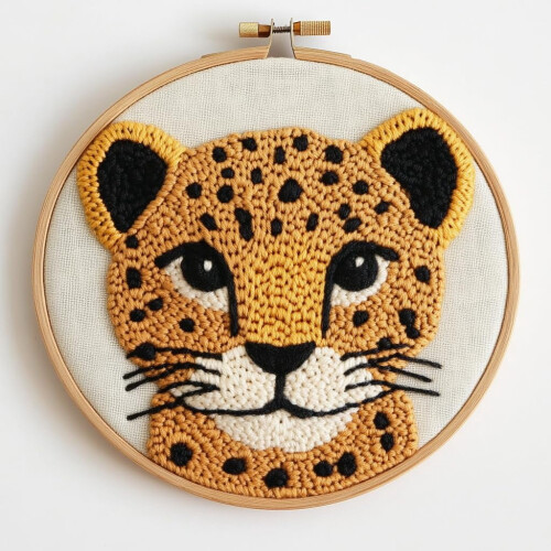 Baby Leopard Punch Needle Kit – DIY Embroidery Set with