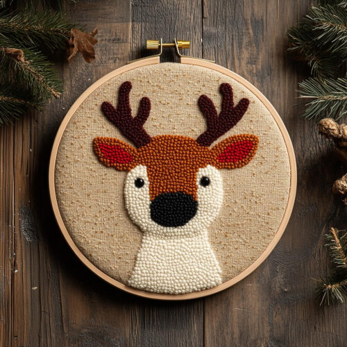 Punch Needle Kit Reindeer – Beginner Embroidery Set with