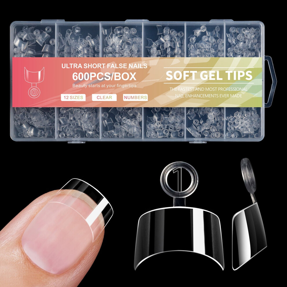600 pcs Clear Soft Gel Half-Cover Nail Tips