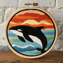 Punch Needle Set Cartoon Orca Sunset20x20cm