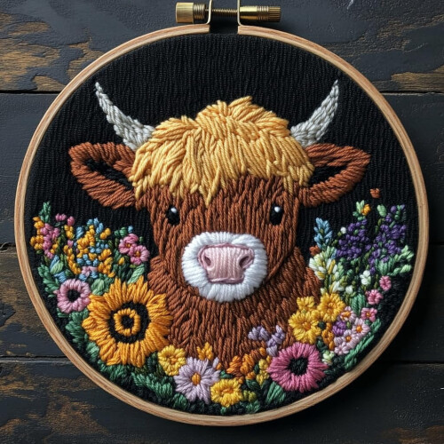 Punch Needle Kit: Highland Cow Design, Beginner Set with