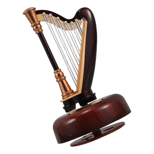Harpformad speldosa – Brun vintagedesign, 17,5 cm 1