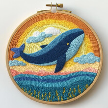 Punch Needle Kit Cartoon Whale & Sunset 20x20cm