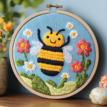 Gul Bi & Blomster Nålesæt – 20x20cm Bøjle,