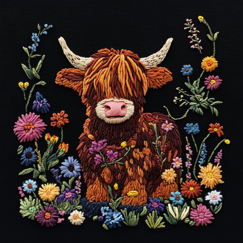 Punch Needle Kit Highland Cow Design 20x20cm