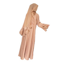 Vestido Abaya muçulmano leve feminino com lenço de cabeça.