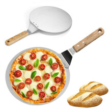 Pala de pizza din oțel inoxidabil de 25 cm cu mâner din lemn