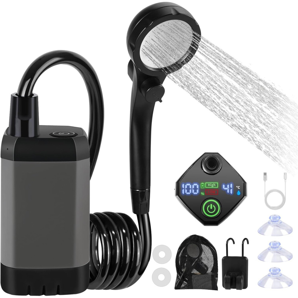 Portable Camping Shower With 6000Mah Rechargeable Battery Pump, Led Display, 4 Spray Modes 5024596798412