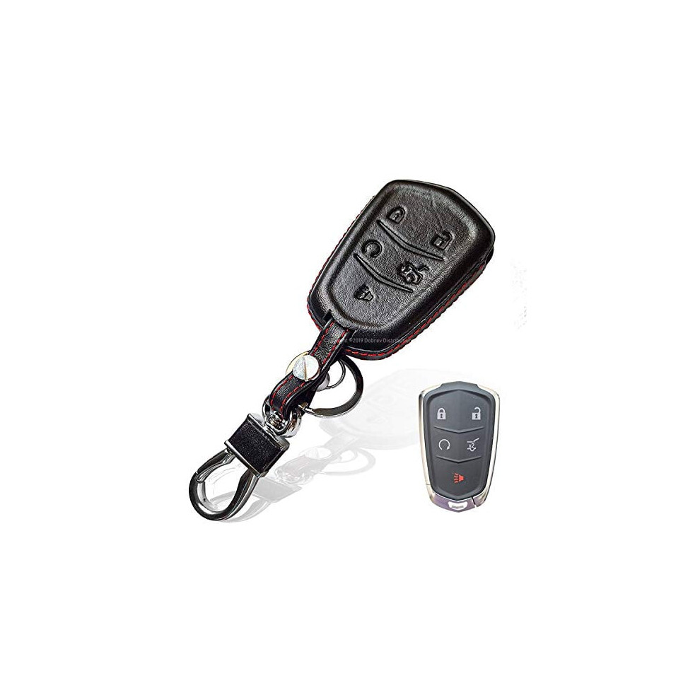 Genuine Leather Key Fob Cover For Cadillac 5-Button Remote 9058772269737