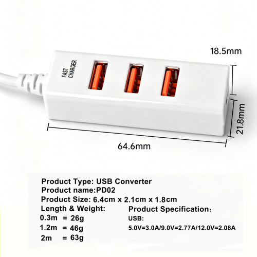 Câble répartiteur d'alimentation USB 2.0, sortie 5V pour-120cm 2