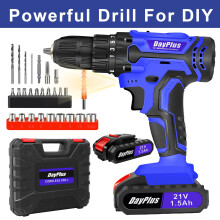 Cordless Drill Driver 21V, 45N.m Electric Combi Drill with Battery, 25+1 Torque, 26PCS Accessories, 2 Variable Speed, LED Work Light