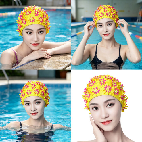 Conception unique de bonnet de bain orné de fleurs de-Rouge 2