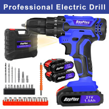 Cordless Drill 21V, Handheld Electric Screwdriver with 2 Battery, 25+1 Torque, 45N.m Max Power Drill, 2 Speed, LED Light for Home and Garden DIY
