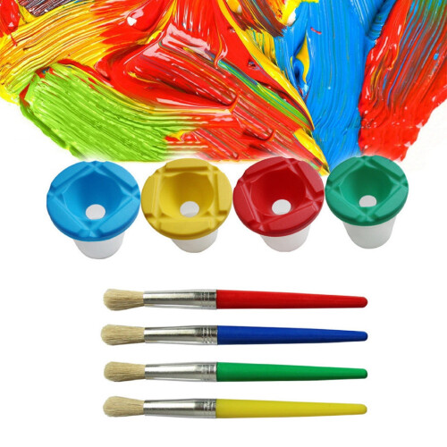 Spill-Proof Paint Cups with Brushes Set of 4 1