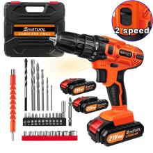 21V Cordless Drill Driver, Handheld Screwdriver Drill Set with 29PCS Drill Bits, 2 X 1500mAh Batteries, 25+1 Torque Setting, 45N.m, 2 Speed, LED Light