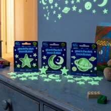 The Magic Toy Shop Glow in the Dark Moon Stars Ceiling Decoration Kids Bedroom Playroom Pack of 24