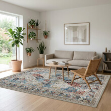 (240x320cm (8ftx10.7ft)-Coastal) Washable with Rubber Backing Traditional Rug, Extra Large Area Rug with Floral Design & Non Slip Backing