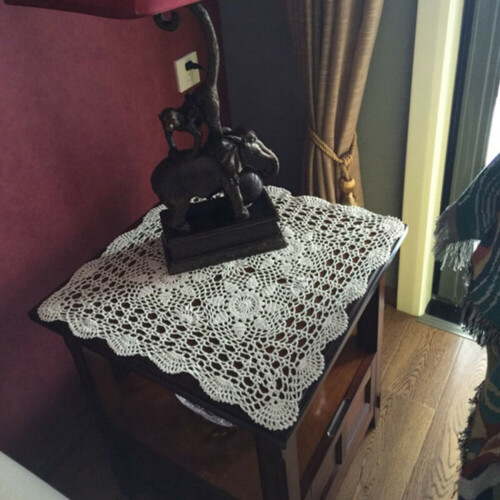 Handmade Crochet Tablecloth Vintage Cotton White Square 2