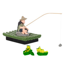1Ensemble Figurine Pêcheur Flottante En PVC Radeau Bambou Coloré