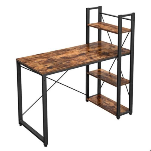 Bürotisch mit Computerablage, 120 cm lang, mit Regalen links oder rechts, stabil, einfach zu montieren für das Büro.